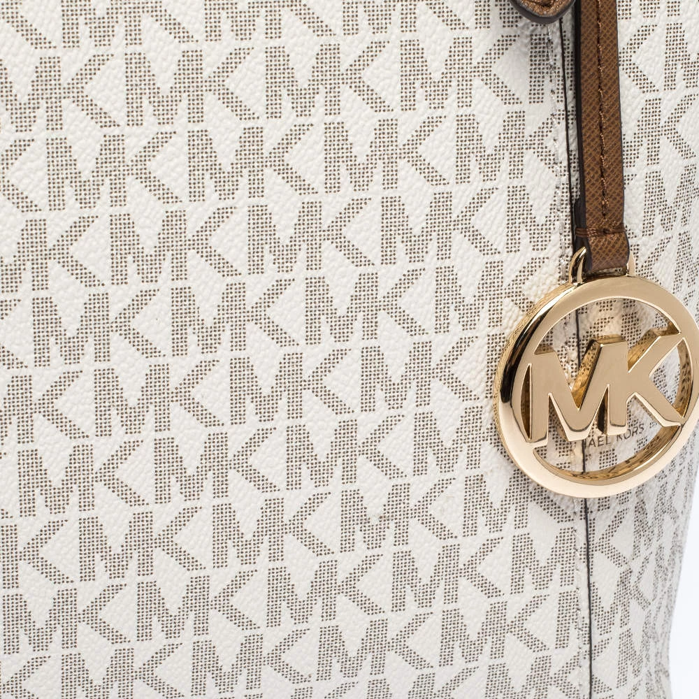 Michael Kors Vanilla White Signature Coated Canvas Large Ciara Tote For Women - Image 5