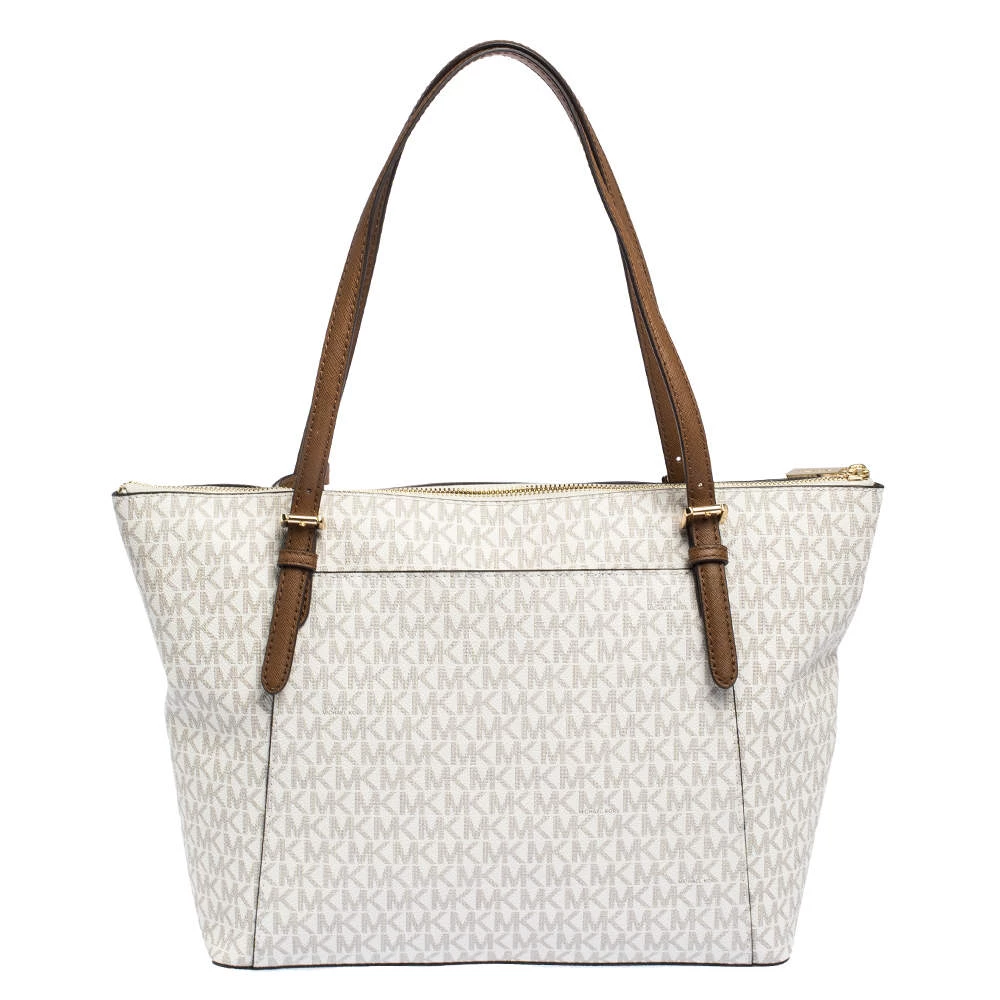 Michael Kors Vanilla White Signature Coated Canvas Large Ciara Tote For Women - Image 4