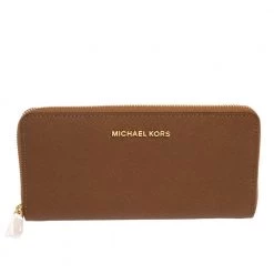 Michael Kors Brown Leather Jet Set Travel Continental Wallet For Women