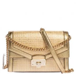 Michael Kors Gold Straw And Leather Kinsley Shoulder Bag For Women