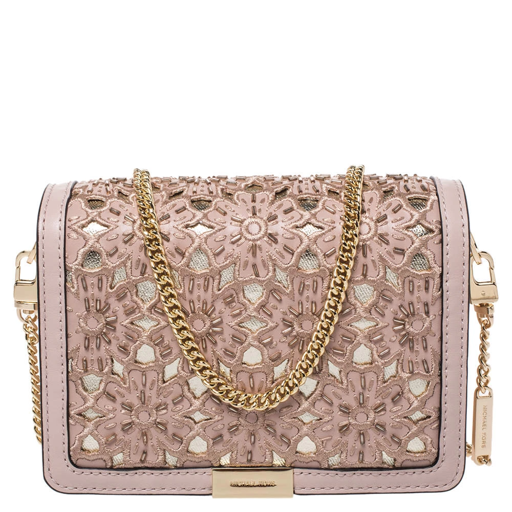 Michael Kors Soft Pink Leather Medium Gusset Jade Shoulder Bag For Women