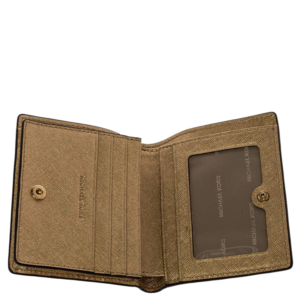 Michael Kors Gold Textured Leather Flap Card Holder For Women - Image 3