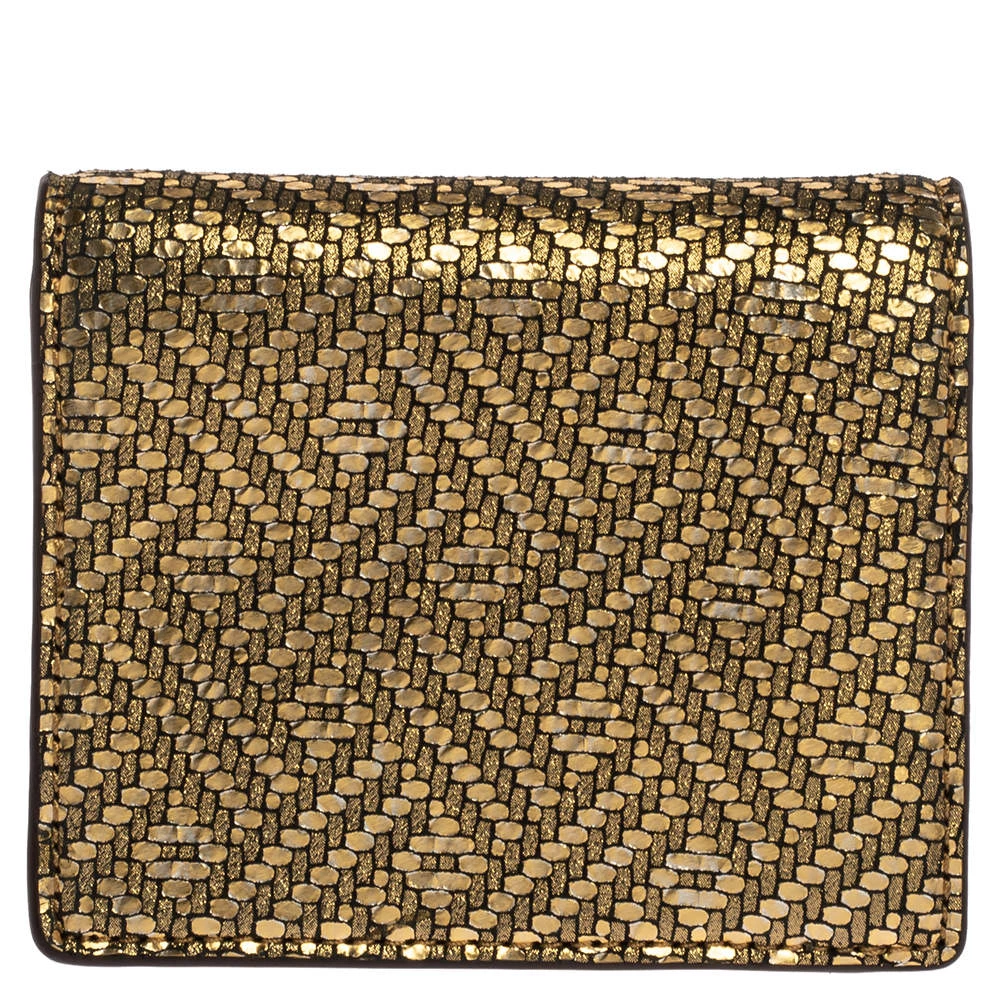 Michael Kors Gold Textured Leather Flap Card Holder For Women - Image 5