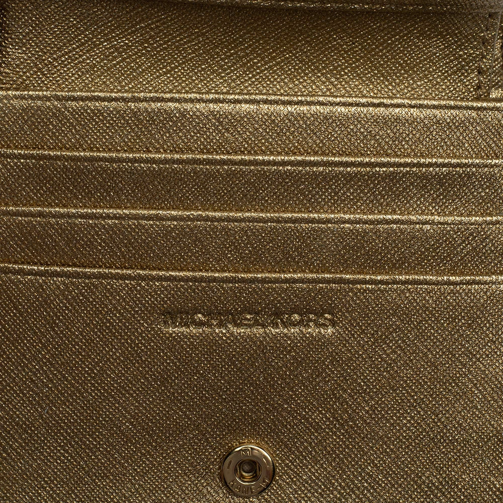 Michael Kors Gold Textured Leather Flap Card Holder For Women - Image 7