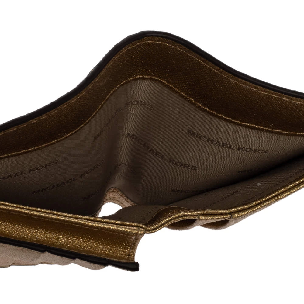 Michael Kors Gold Textured Leather Flap Card Holder For Women - Image 6