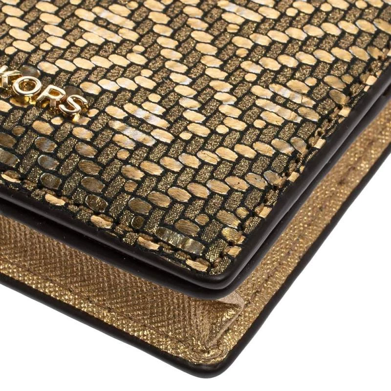 Michael Kors Gold Textured Leather Flap Card Holder For Women - Image 10
