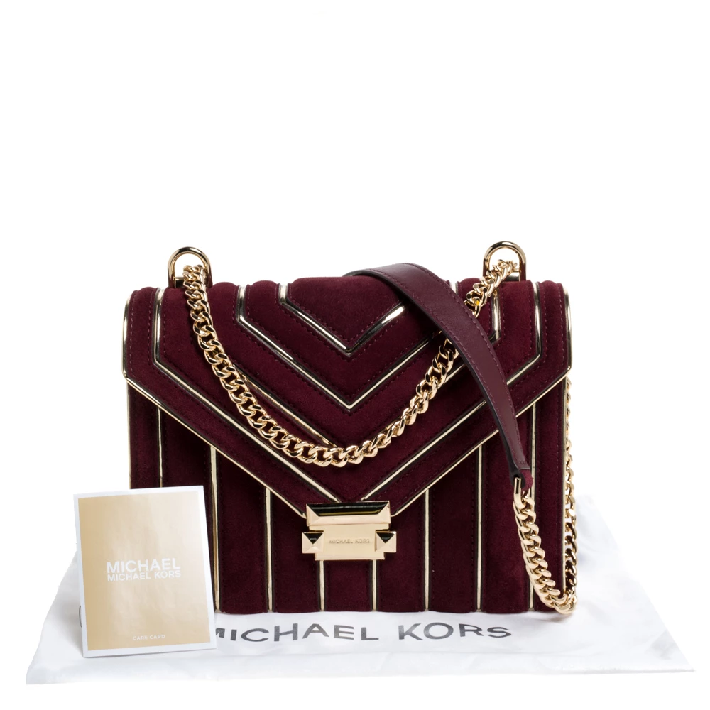 Michael Kors Maroon Quilted Suede Whitney Shoulder Bag For Women - Image 9