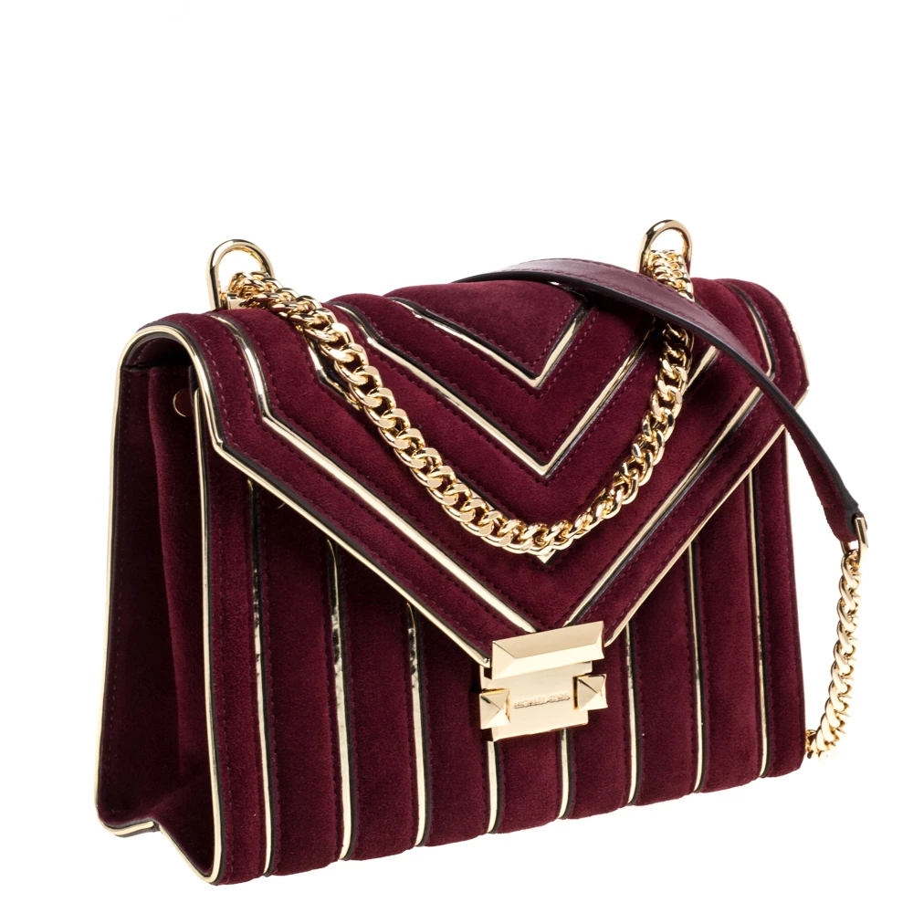 Michael Kors Maroon Quilted Suede Whitney Shoulder Bag For Women - Image 3