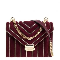 Michael Kors Maroon Quilted Suede Whitney Shoulder Bag For Women