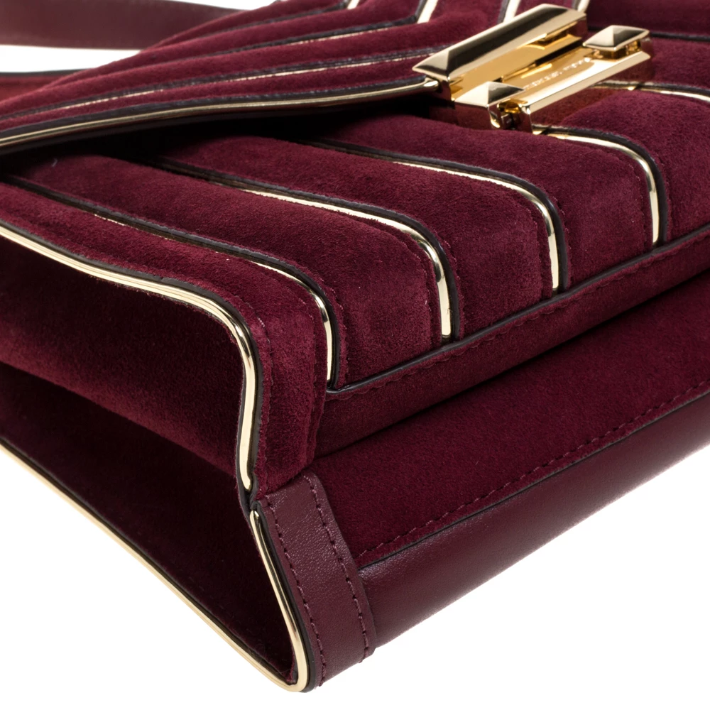 Michael Kors Maroon Quilted Suede Whitney Shoulder Bag For Women - Image 11