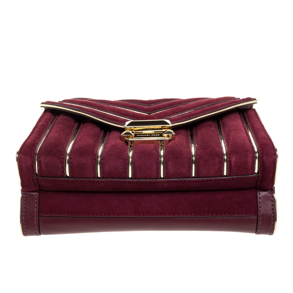 Michael Kors Maroon Quilted Suede Whitney Shoulder Bag For Women - Image 6