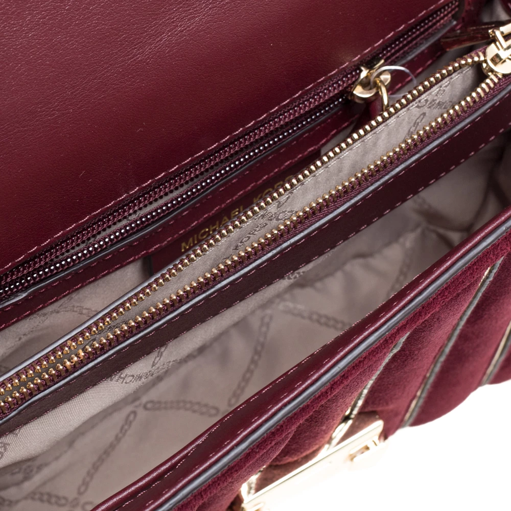Michael Kors Maroon Quilted Suede Whitney Shoulder Bag For Women - Image 7