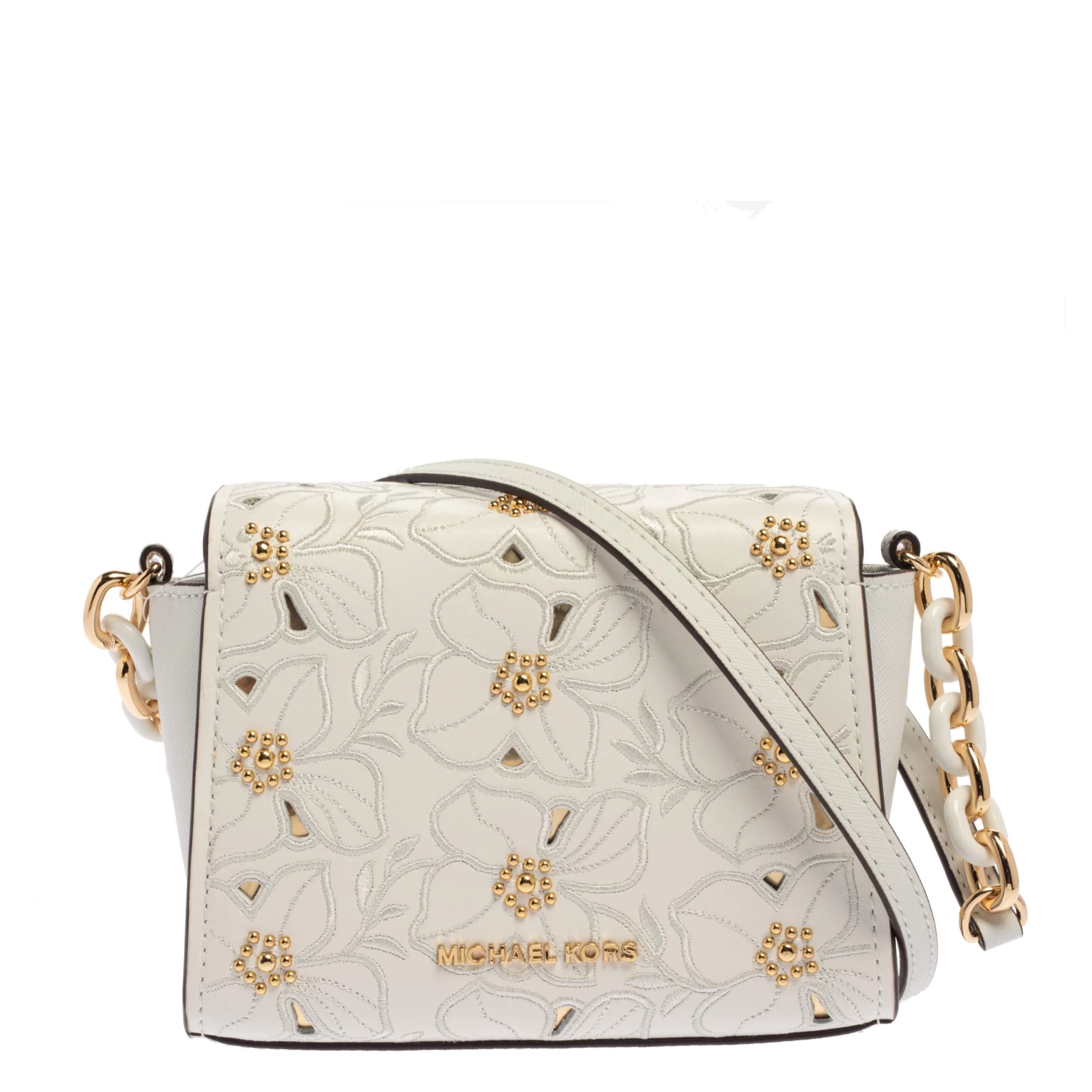 Michael Kors White Leather Studded Sofia Shoulder Bag For Women