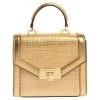 Michael Kors Gold Woven Straw And Leather XS Kinsley Top Handle Bag For Women