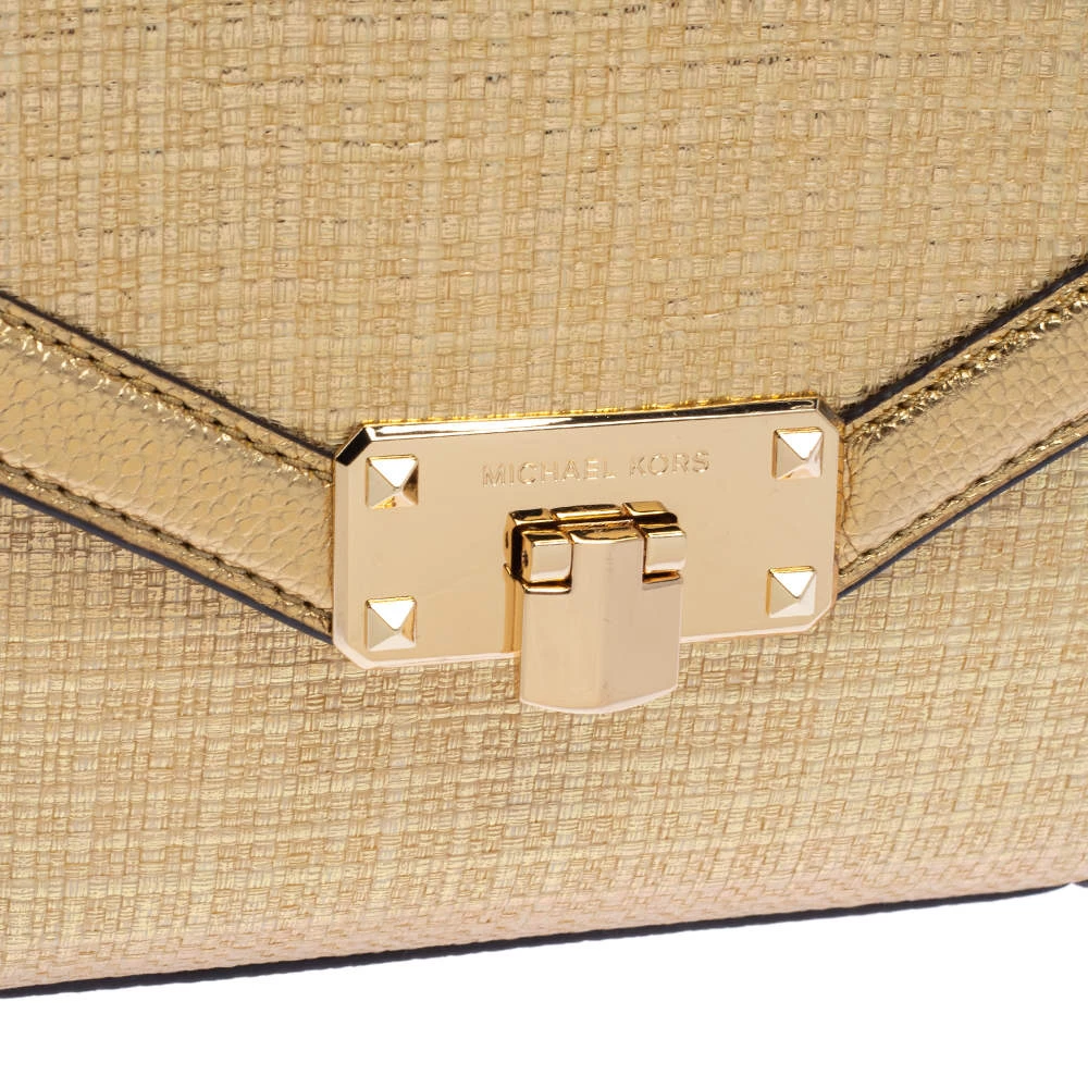 Michael Kors Gold Woven Straw And Leather XS Kinsley Top Handle Bag For Women - Image 5
