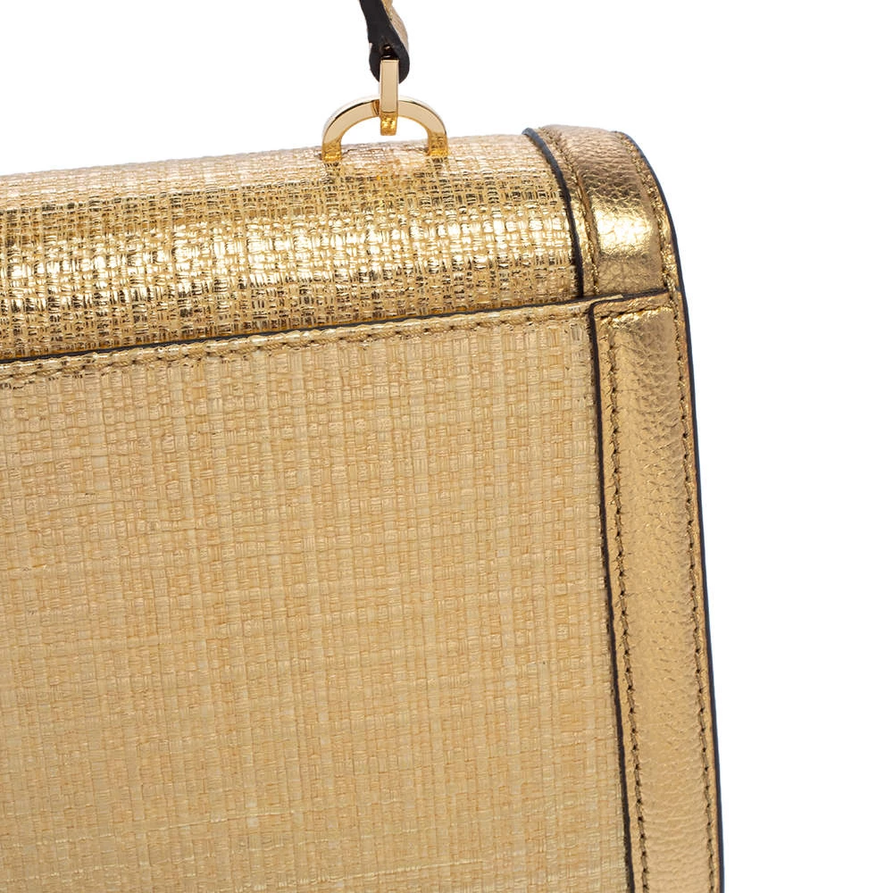Michael Kors Gold Woven Straw And Leather XS Kinsley Top Handle Bag For Women - Image 7
