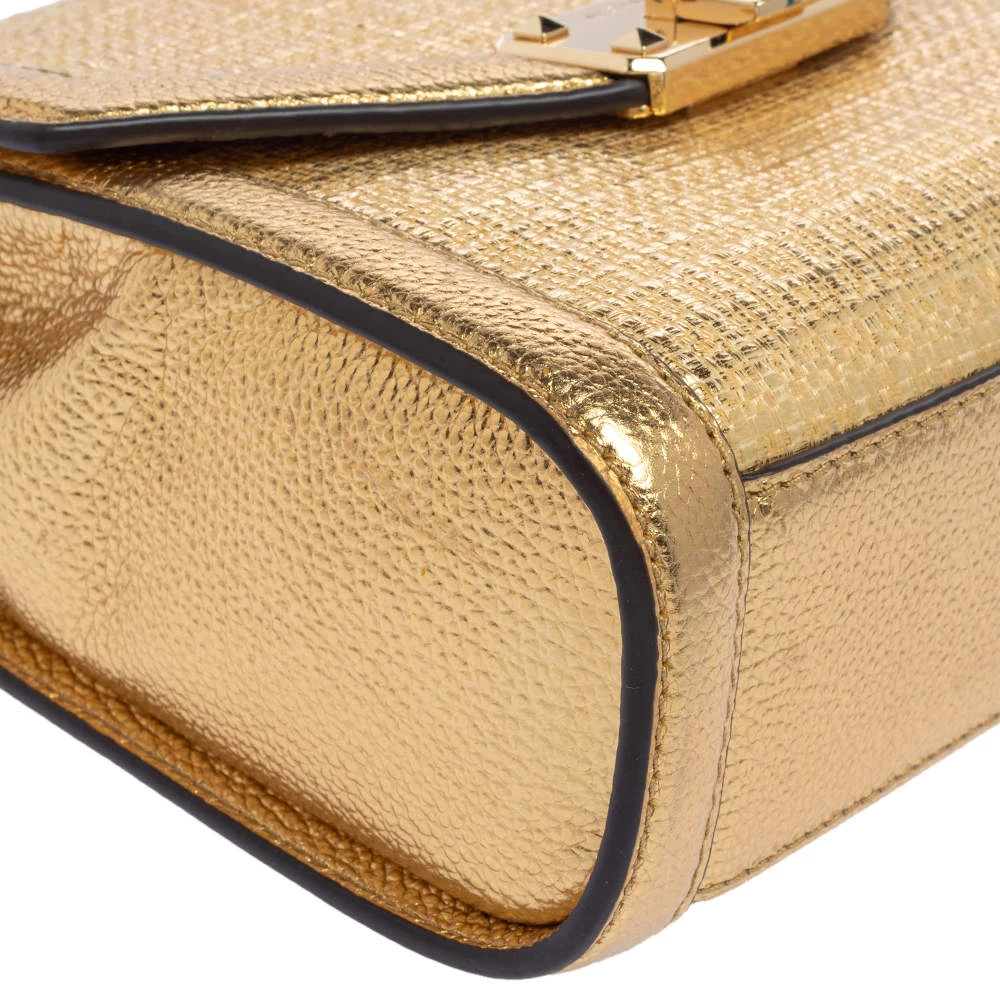 Michael Kors Gold Woven Straw And Leather XS Kinsley Top Handle Bag For Women - Image 14