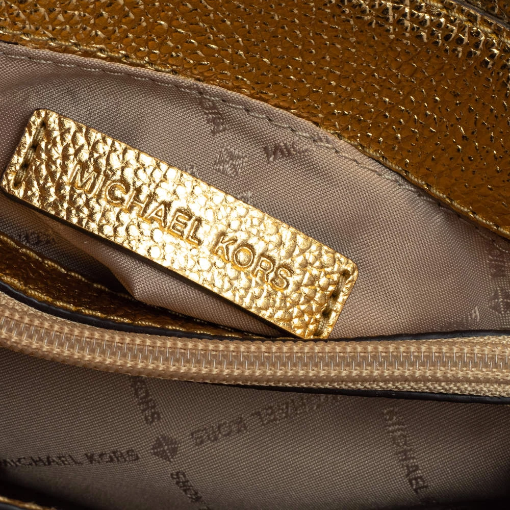 Michael Kors Gold Woven Straw And Leather XS Kinsley Top Handle Bag For Women - Image 12