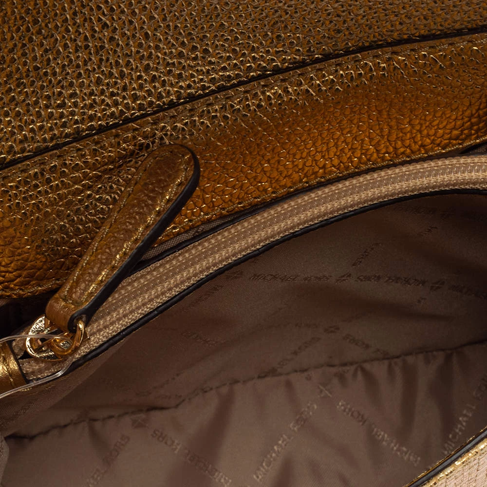 Michael Kors Gold Woven Straw And Leather XS Kinsley Top Handle Bag For Women - Image 9