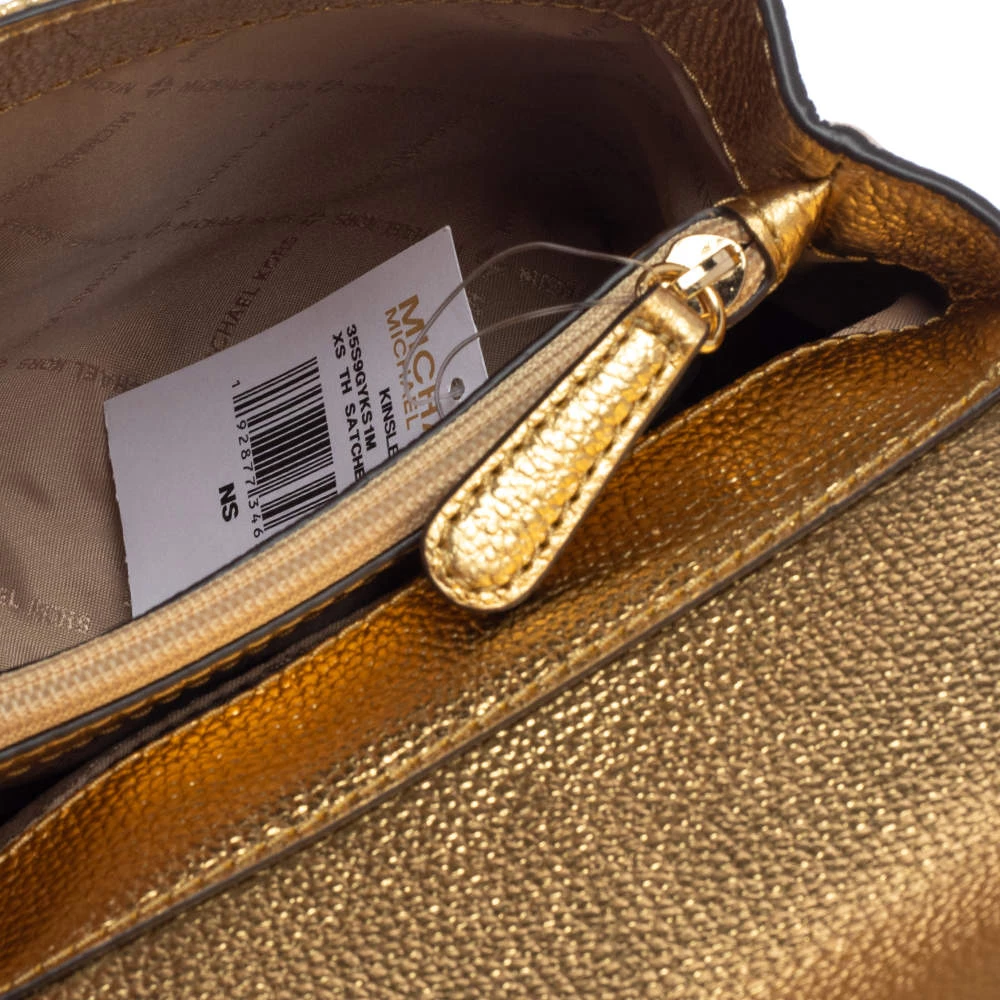 Michael Kors Gold Woven Straw And Leather XS Kinsley Top Handle Bag For Women - Image 11