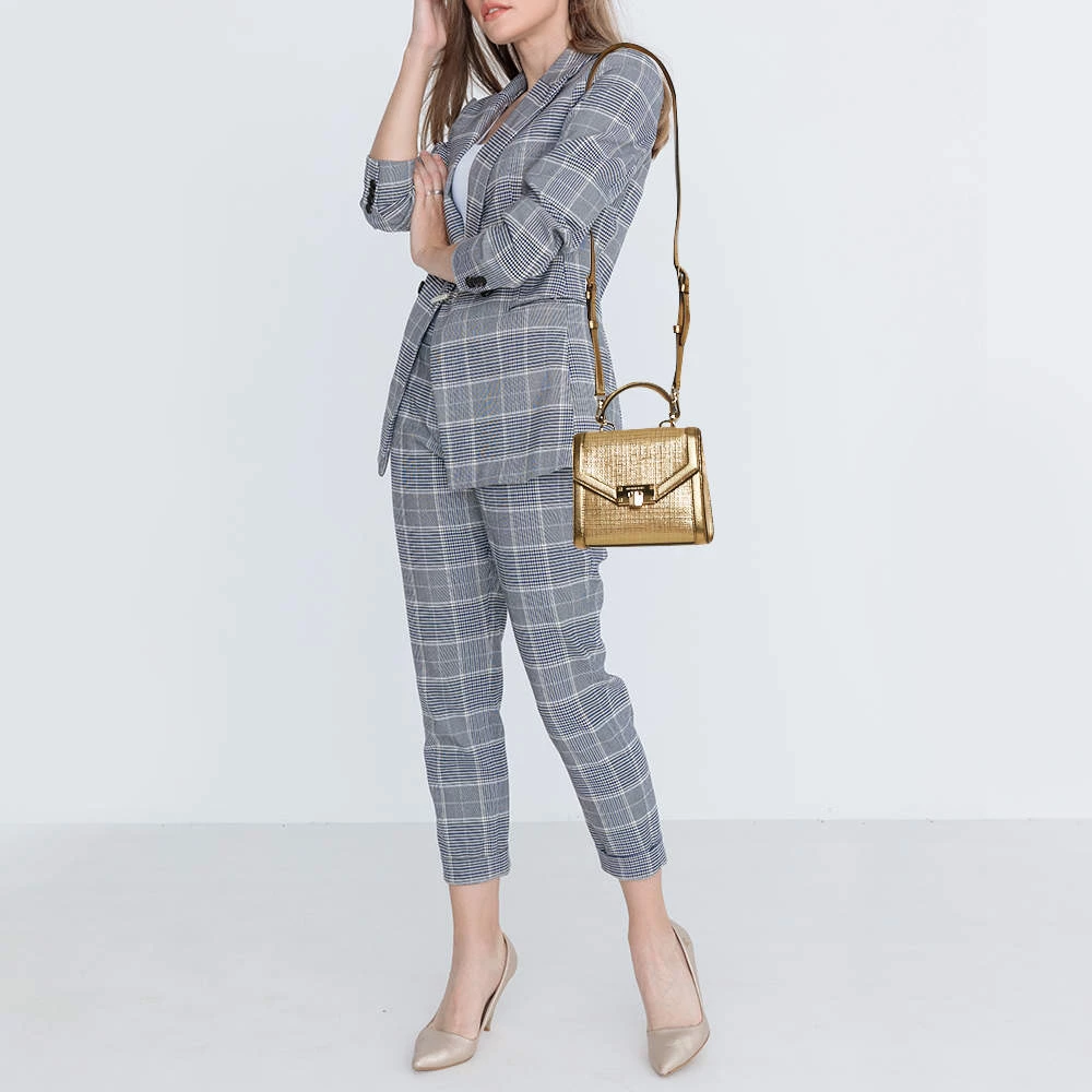 Michael Kors Gold Woven Straw And Leather XS Kinsley Top Handle Bag For Women - Image 2