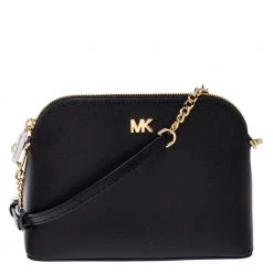 Michael Kors Black Leather Large Dome Crossbody Bag For Women