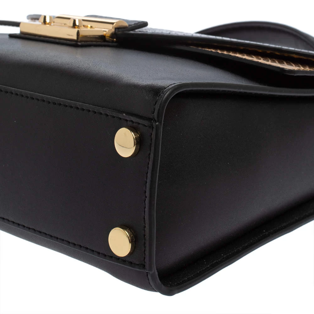 Michael Kors Black/Gold Python Embossed And Leather Sloan Top Handle Bag For Women - Image 10