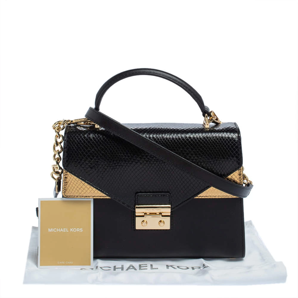 Michael Kors Black/Gold Python Embossed And Leather Sloan Top Handle Bag For Women - Image 9