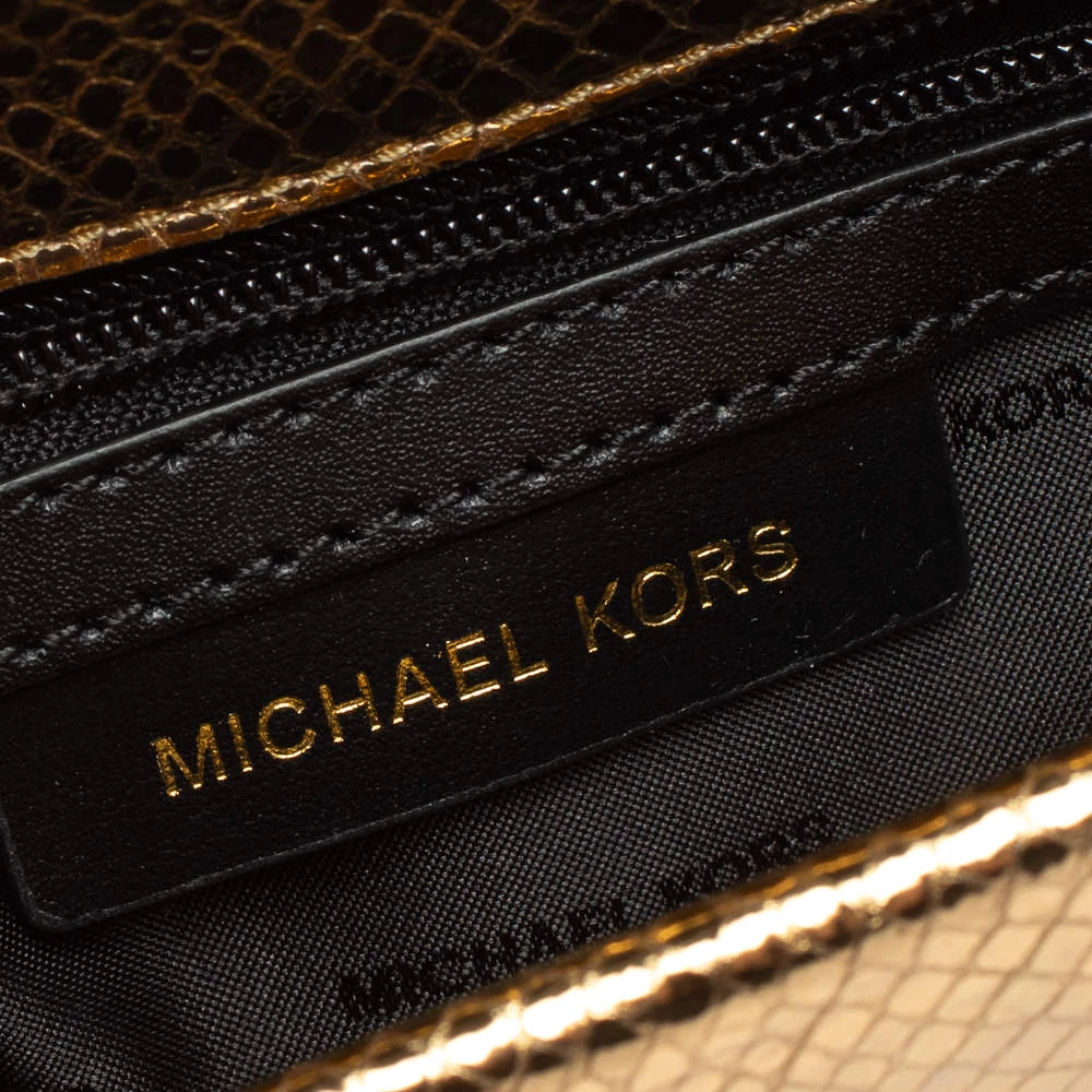 Michael Kors Black/Gold Python Embossed And Leather Sloan Top Handle Bag For Women - Image 8