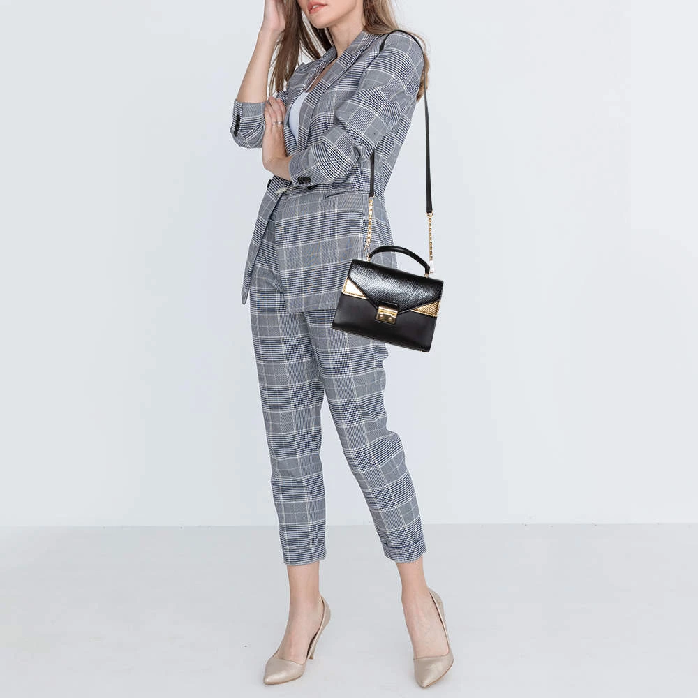 Michael Kors Black/Gold Python Embossed And Leather Sloan Top Handle Bag For Women - Image 2