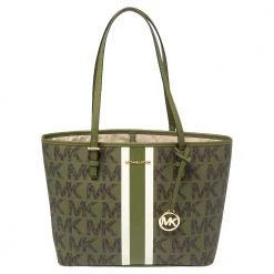 Michael Kors Green/Brown Signature Canvas Medium Carryall Tote For Women