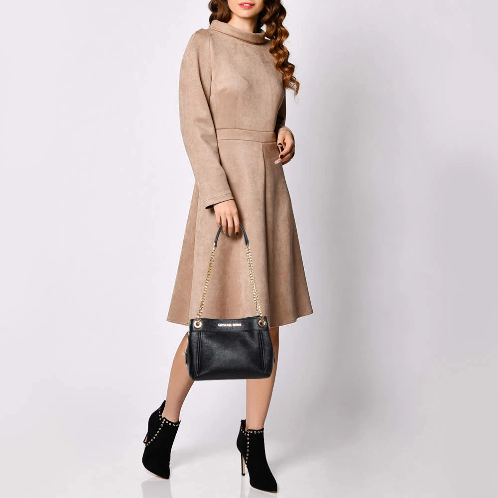 Michael Kors Black Leather Medium Jet Set Chain Shoulder Bag For Women - Image 2