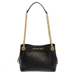 Michael Kors Black Leather Medium Jet Set Chain Shoulder Bag For Women