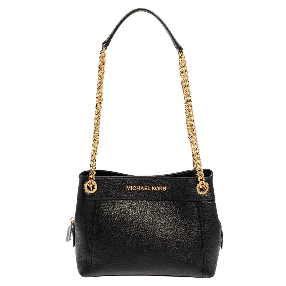 Michael Kors Black Leather Medium Jet Set Chain Shoulder Bag For Women