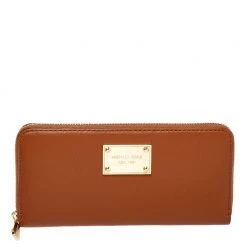 Michael Kors Michale Kors Tan Leather Jet Set Zip Around Continental Wallet For Women