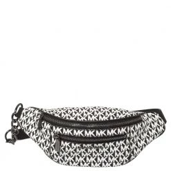 Michael Kors Black/White Signature Coated Canvas And Leather Mott Belt Bag For Women