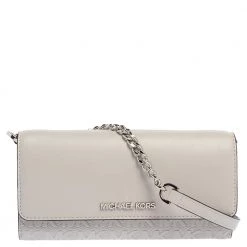 Michael Kors Grey Leather Jet Set Wallet On Chain For Women