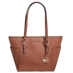 Michael Kors Tan Leather Charlotte Top Zip Tote For Women