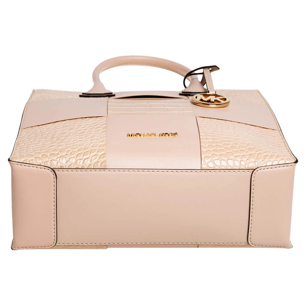 Michael Kors Two Tone Beige Croc Embossed And Leather NS Mercer Shopper Tote For Women - Image 6
