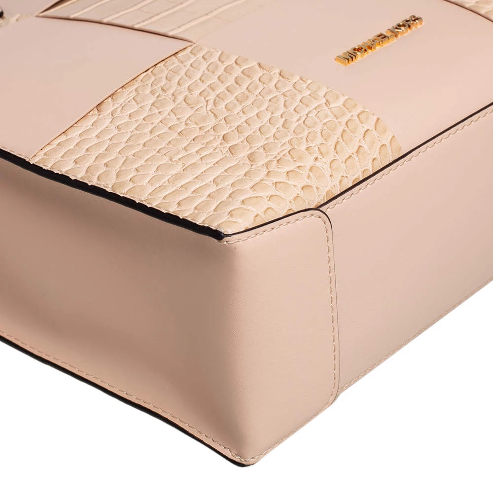Michael Kors Two Tone Beige Croc Embossed And Leather NS Mercer Shopper Tote For Women - Image 10