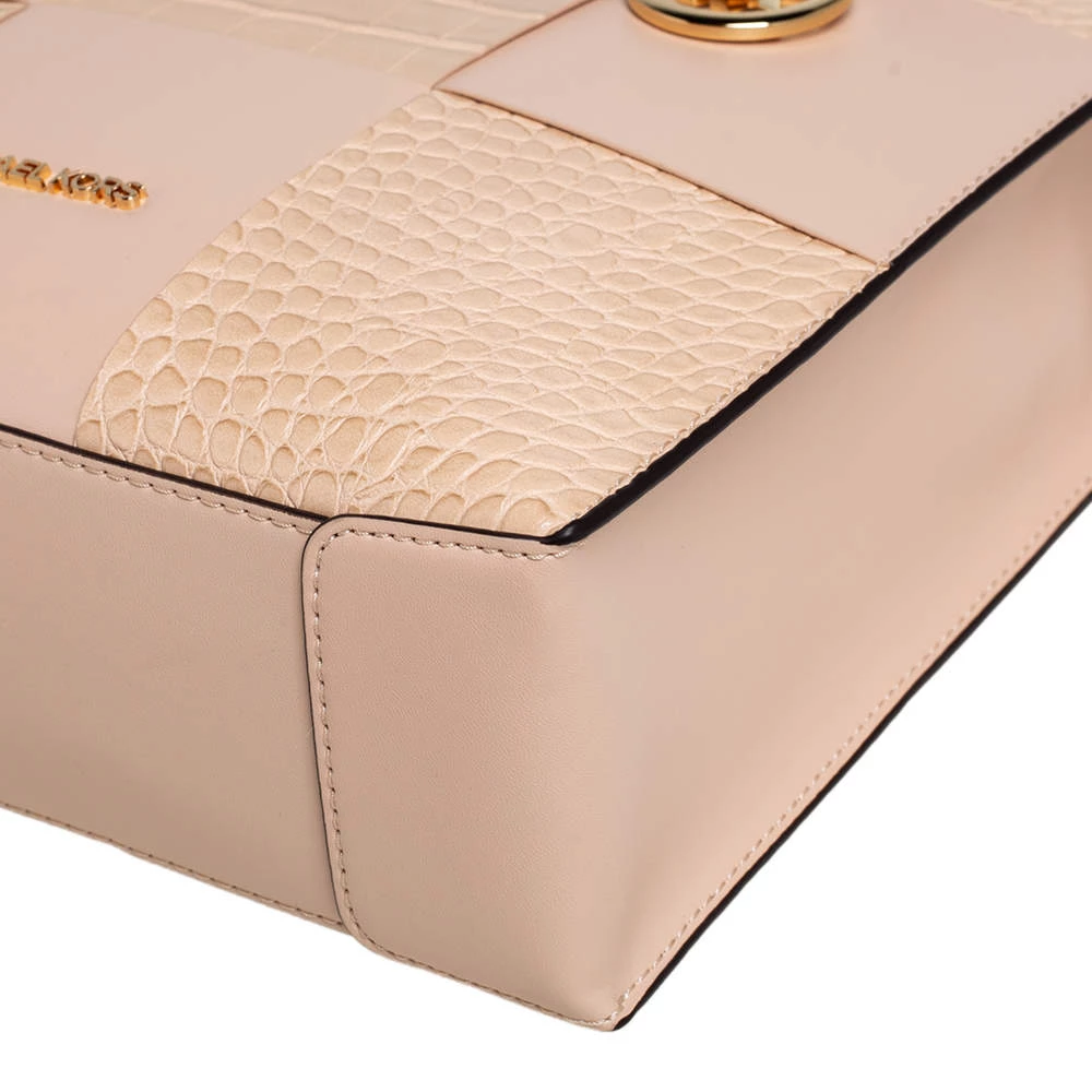 Michael Kors Two Tone Beige Croc Embossed And Leather NS Mercer Shopper Tote For Women - Image 11