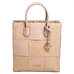 Michael Kors Two Tone Beige Croc Embossed And Leather NS Mercer Shopper Tote For Women