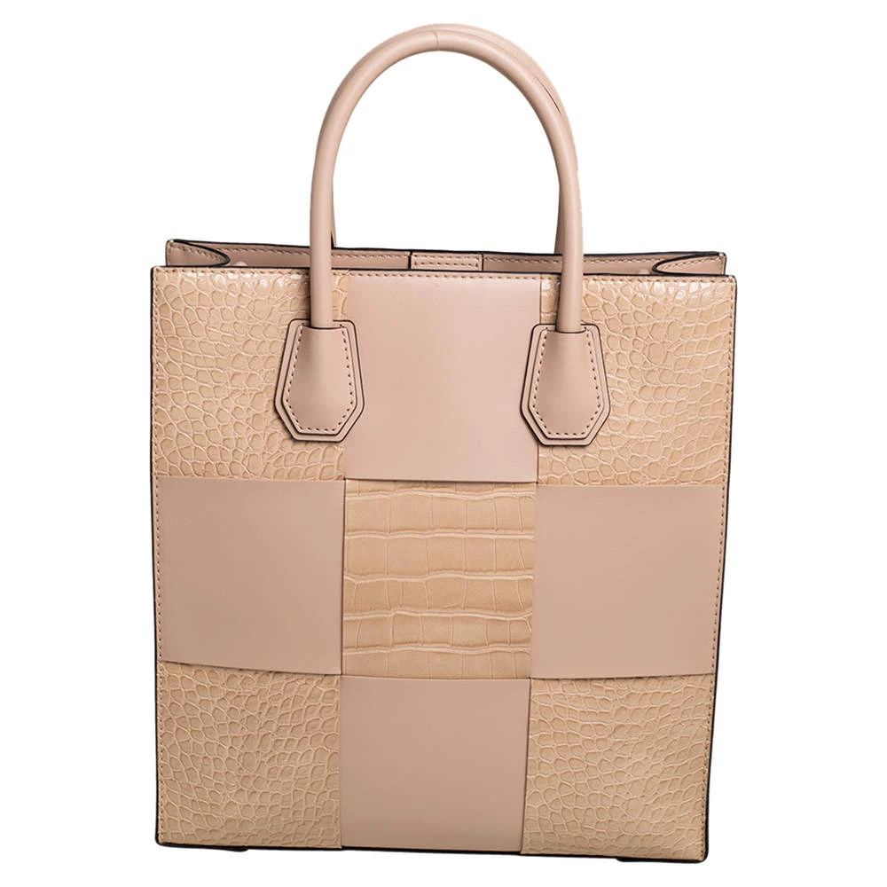 Michael Kors Two Tone Beige Croc Embossed And Leather NS Mercer Shopper Tote For Women - Image 4