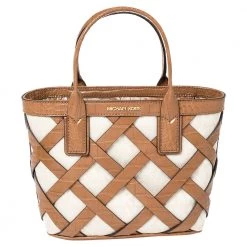 Michael Kors Beige/Tan Signature Canvas And Croc Embossed Leather Small Sienna Tote For Women