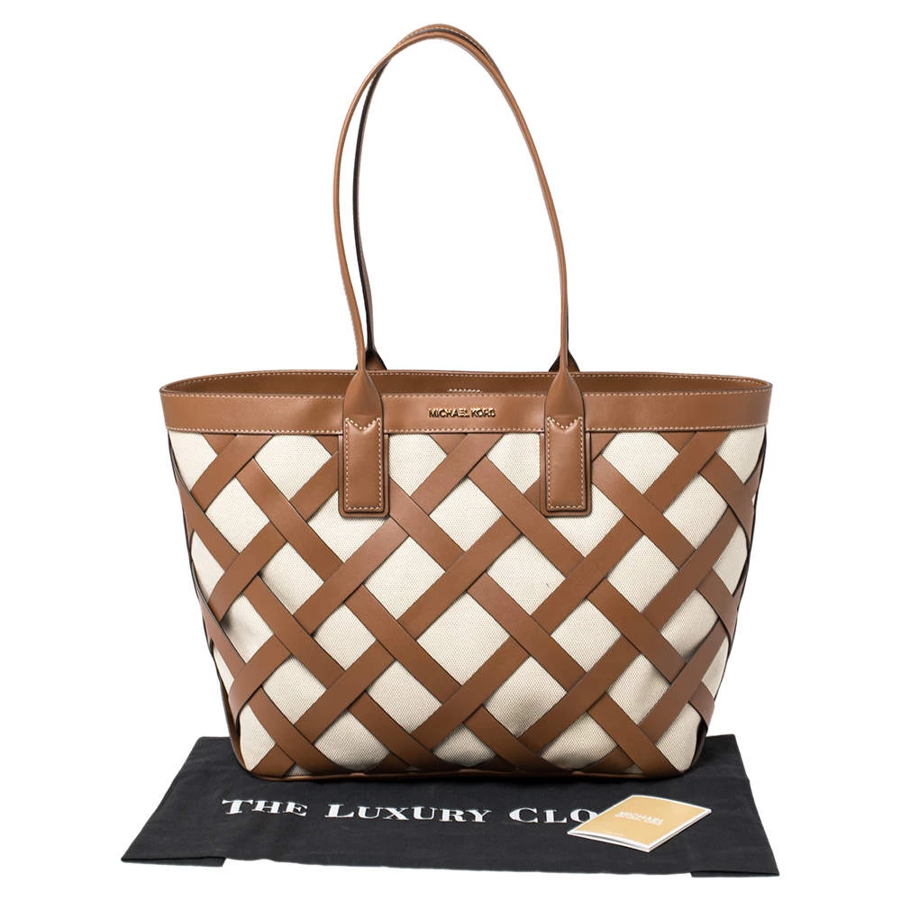 Michael Kors Beige/Tan Canvas And Leather Large Shopper Tote For Women - Image 10