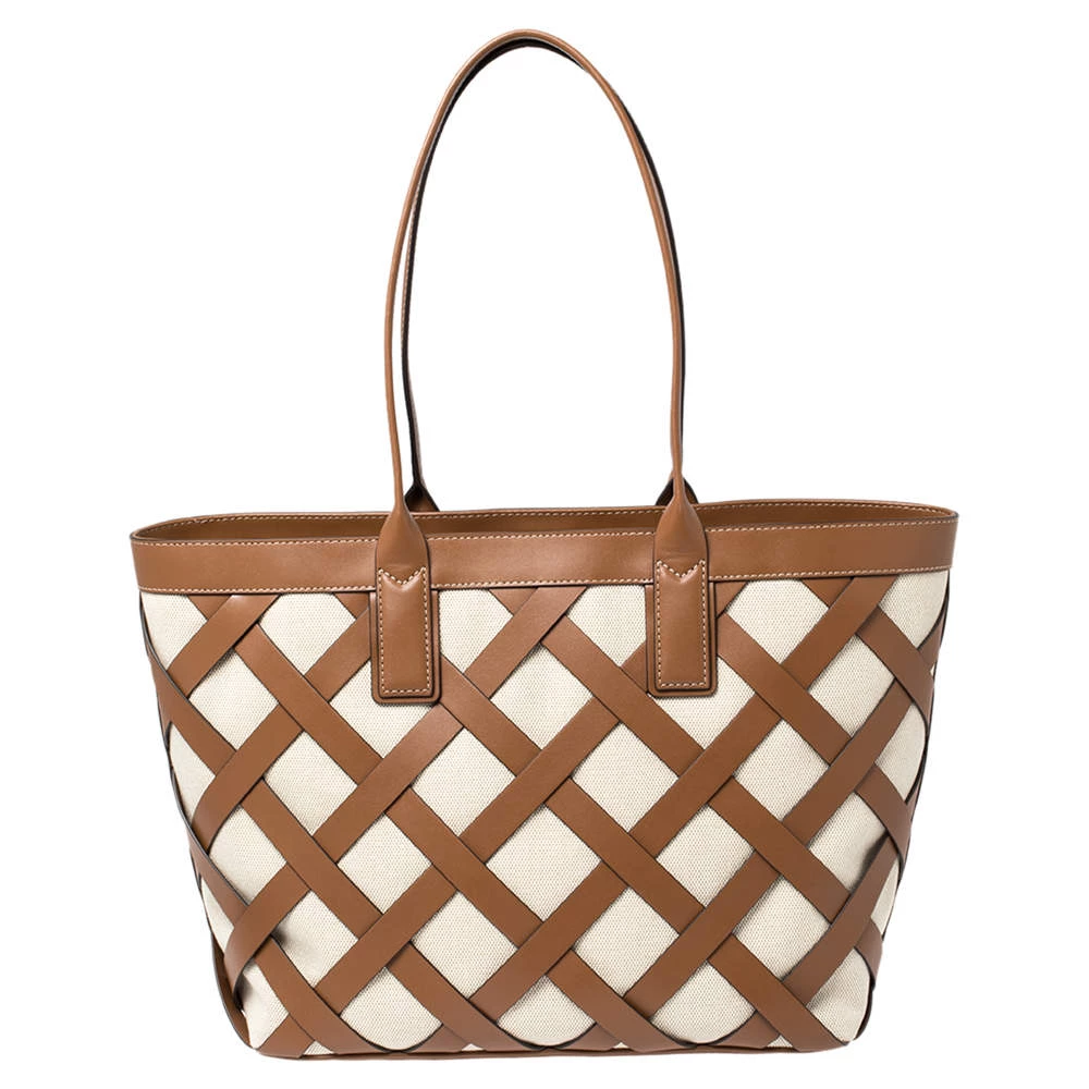 Michael Kors Beige/Tan Canvas And Leather Large Shopper Tote For Women - Image 4