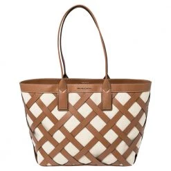 Michael Kors Beige/Tan Canvas And Leather Large Shopper Tote For Women