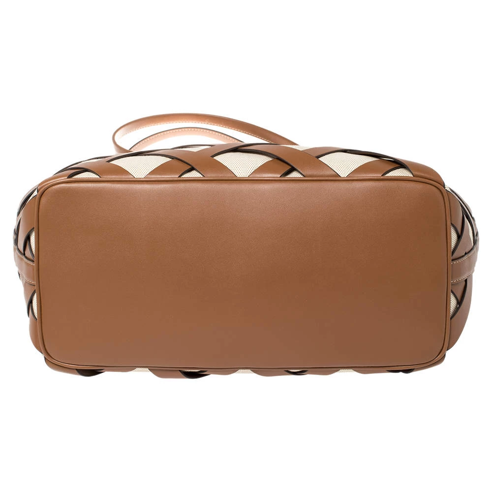 Michael Kors Beige/Tan Canvas And Leather Large Shopper Tote For Women - Image 6