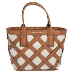 Michael Kors Brown/Ivory Croc Embossed Leather And Signature Canvas Sienna Tote For Women