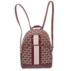 Michael Kors Burgundy Canvas And Leather Abbey Backpack For Women
